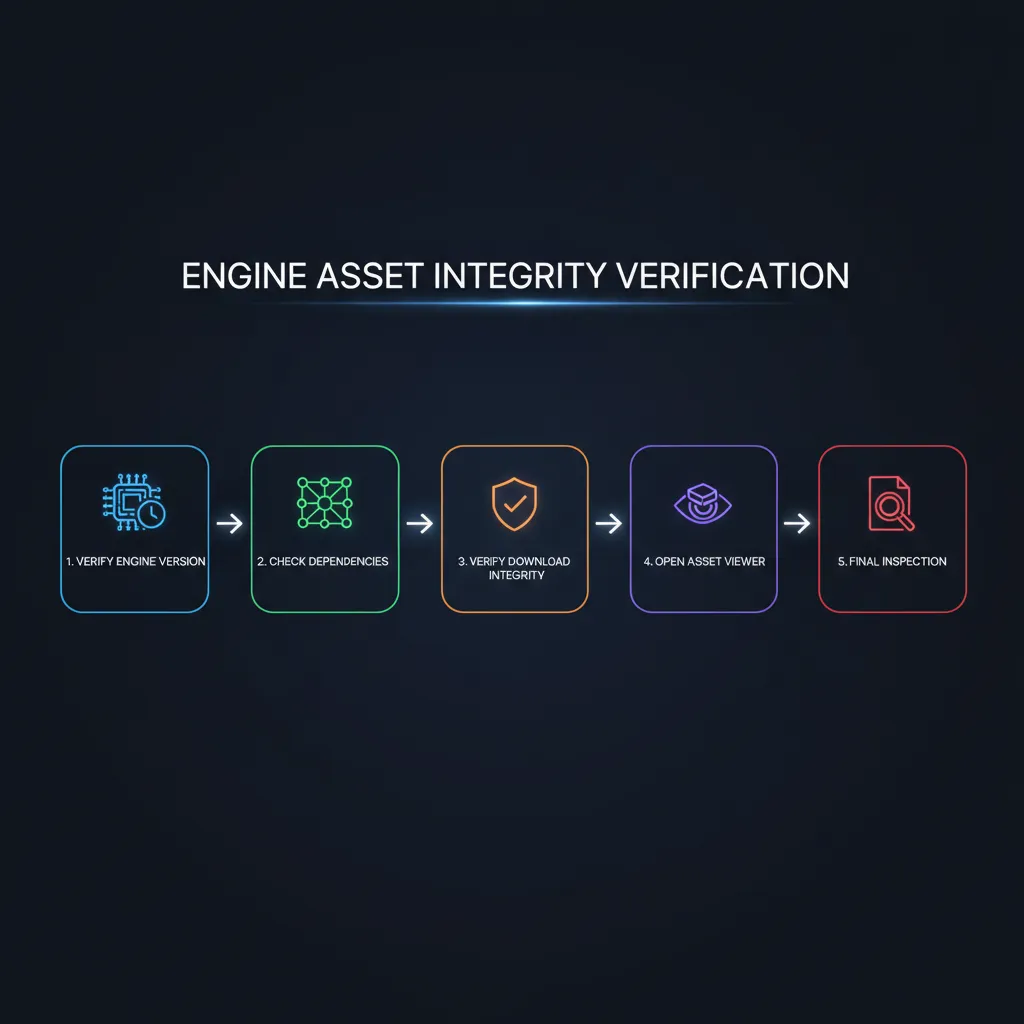 Workflow diagram showing steps to verify UAsset file integrity before opening