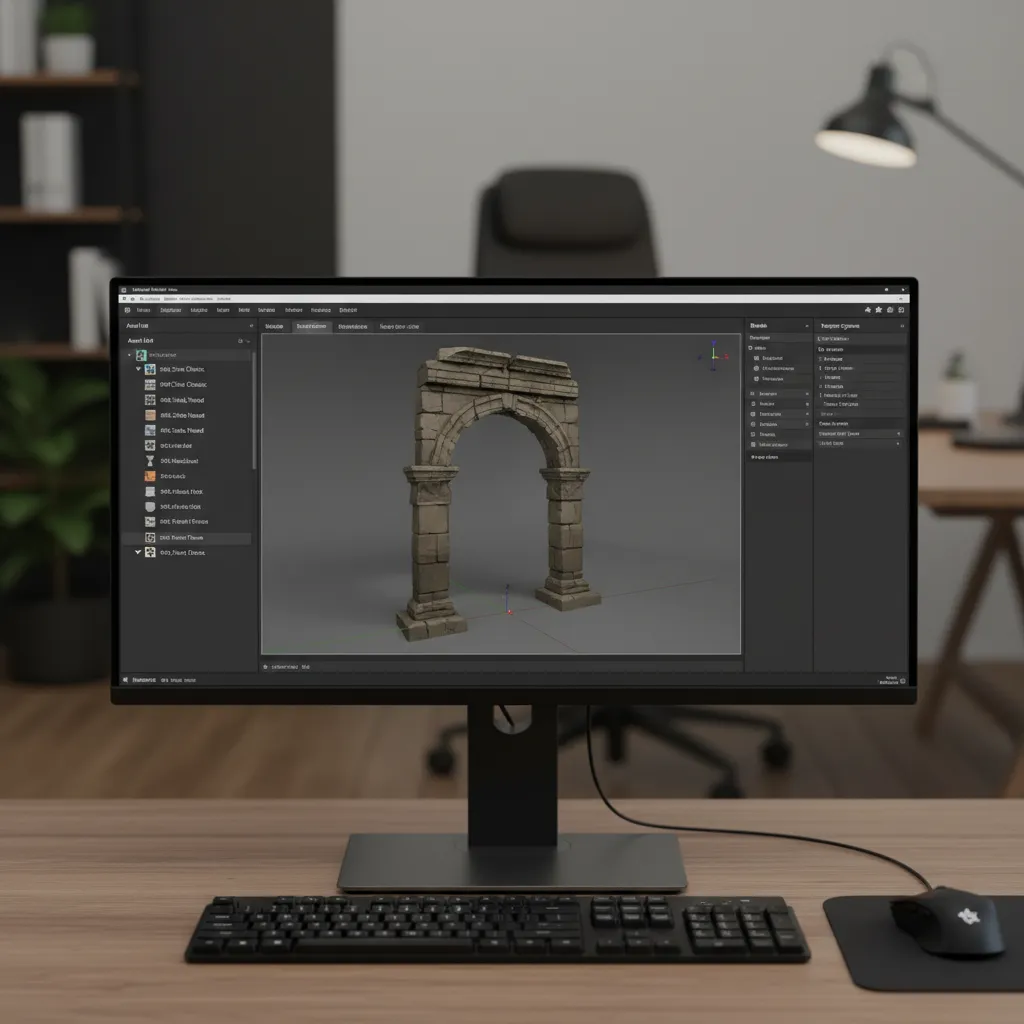 Example interface of a UAsset viewer displaying 3D mesh preview