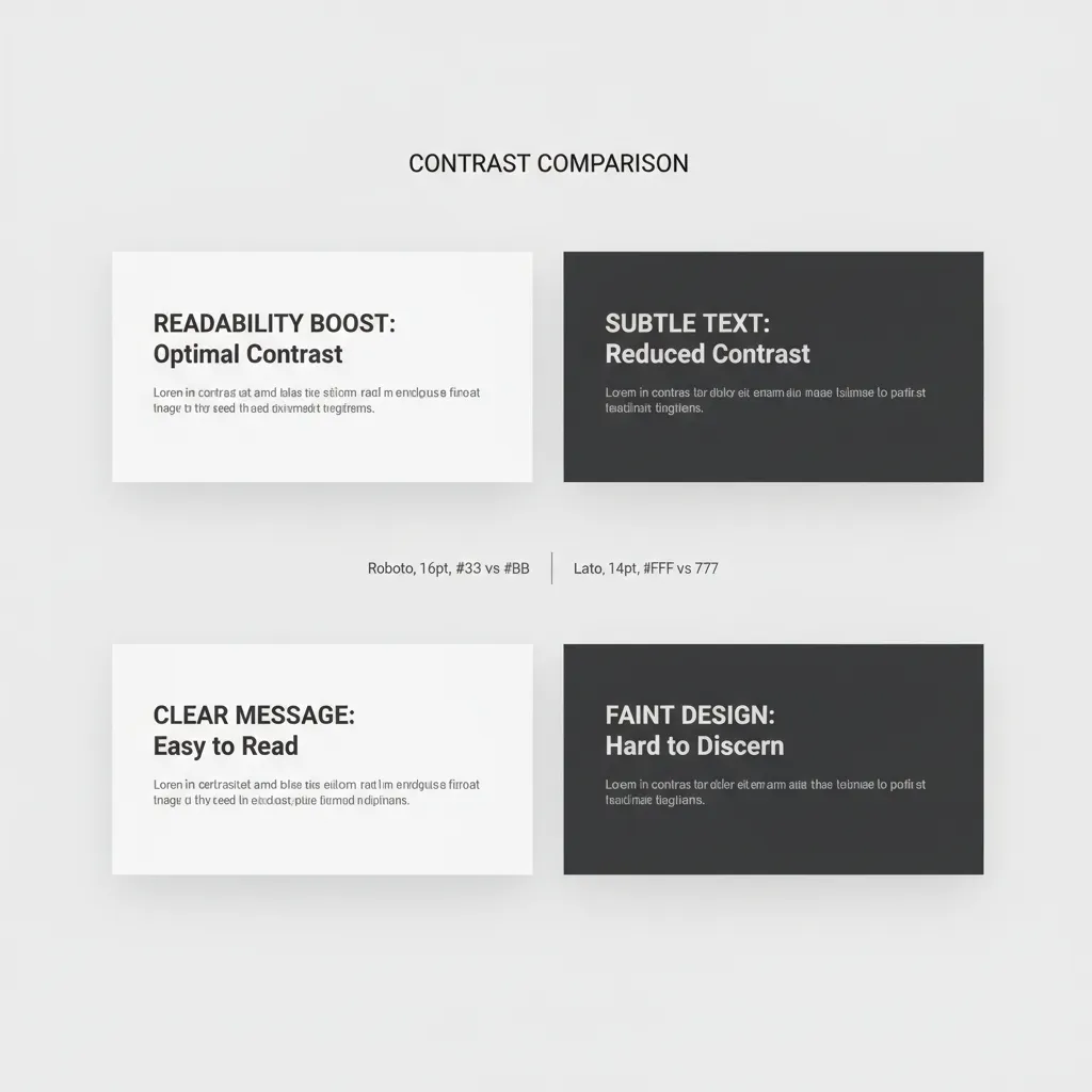 Examples of high contrast and low contrast text in UI design