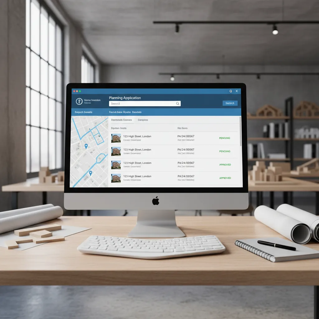 Example interface of a UK council planning portal search with property address results