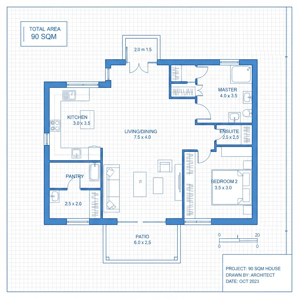 Diagram ukuran ruangan rumah type 90