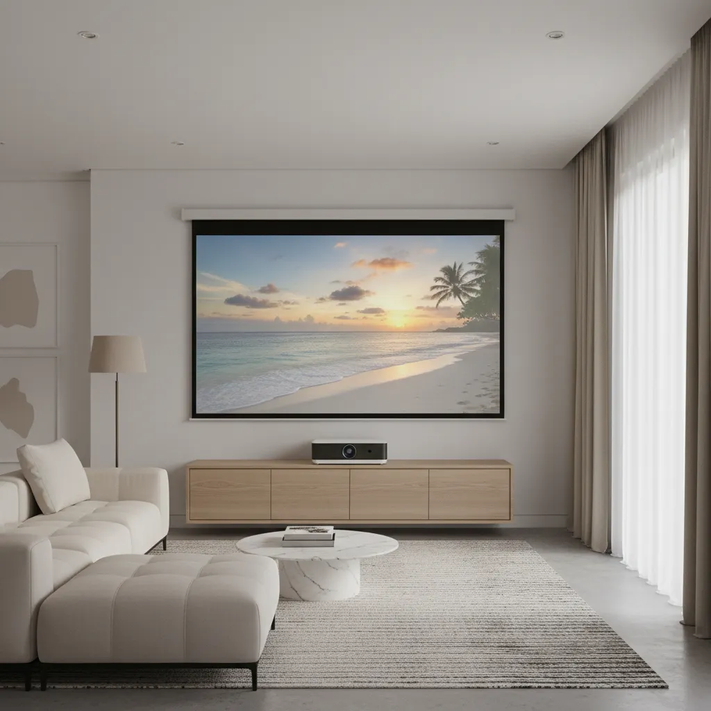 Proyector de tiro ultracorto integrado en mueble bajo