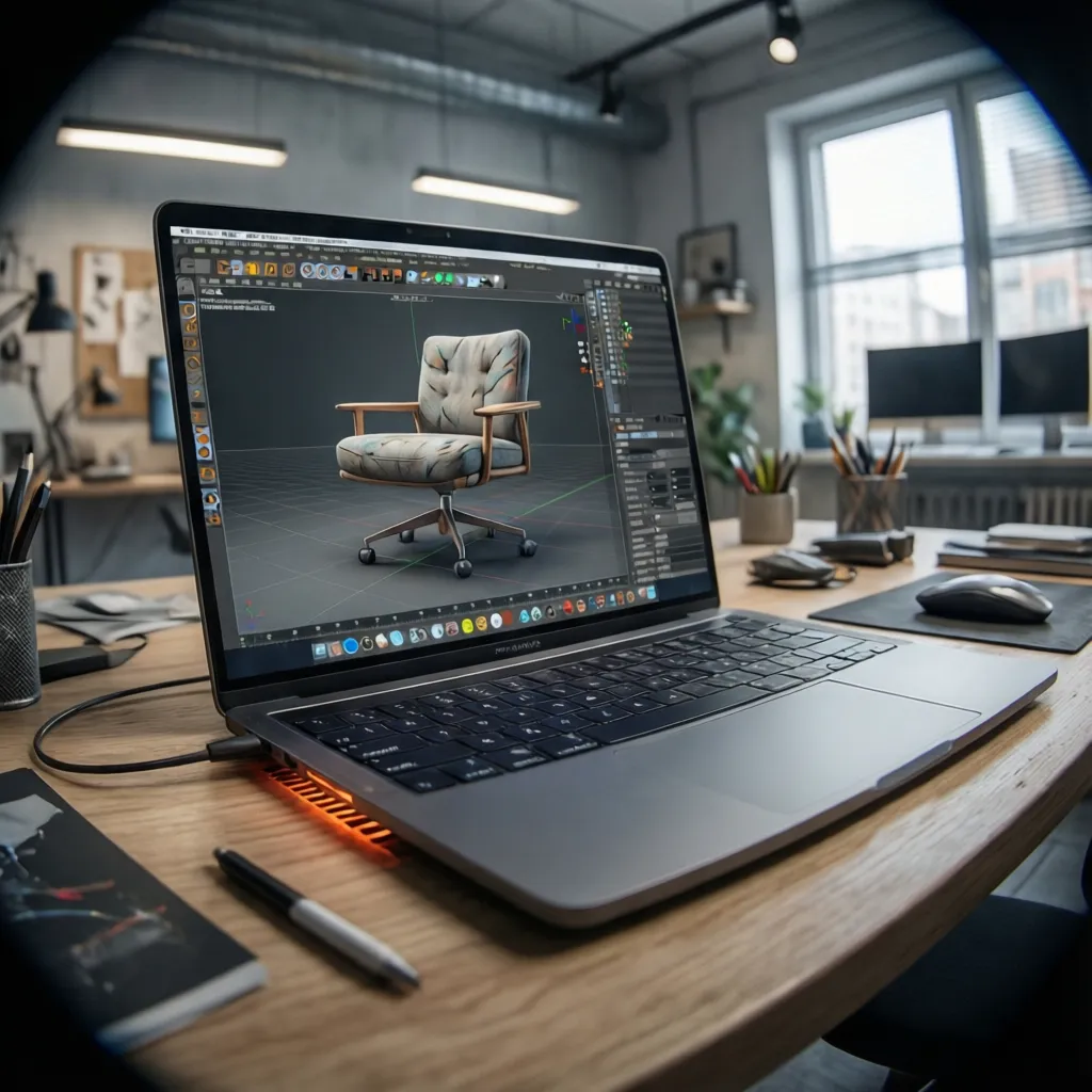 Portátil ultrafino usado para software de diseño mostrando ventilación limitada