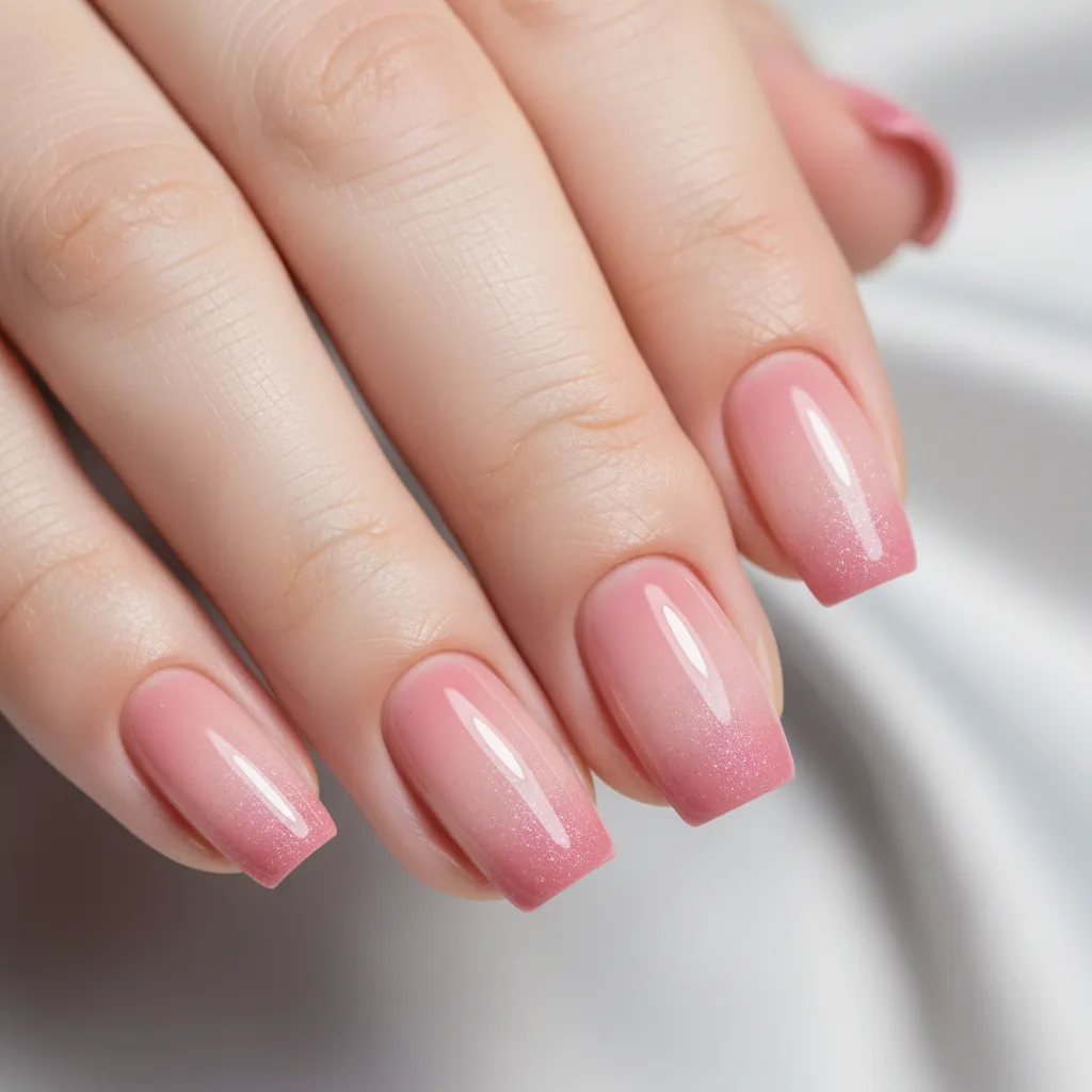 Uñas con efecto degradado rosa hecho con esponja