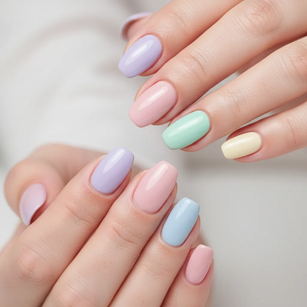 Uñas con francesa moderna en colores pastel