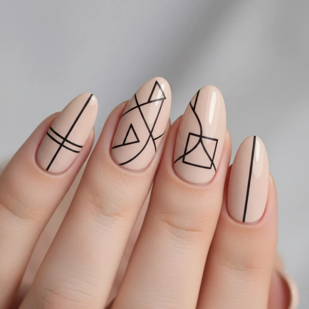 Uñas con diseño minimalista de líneas finas