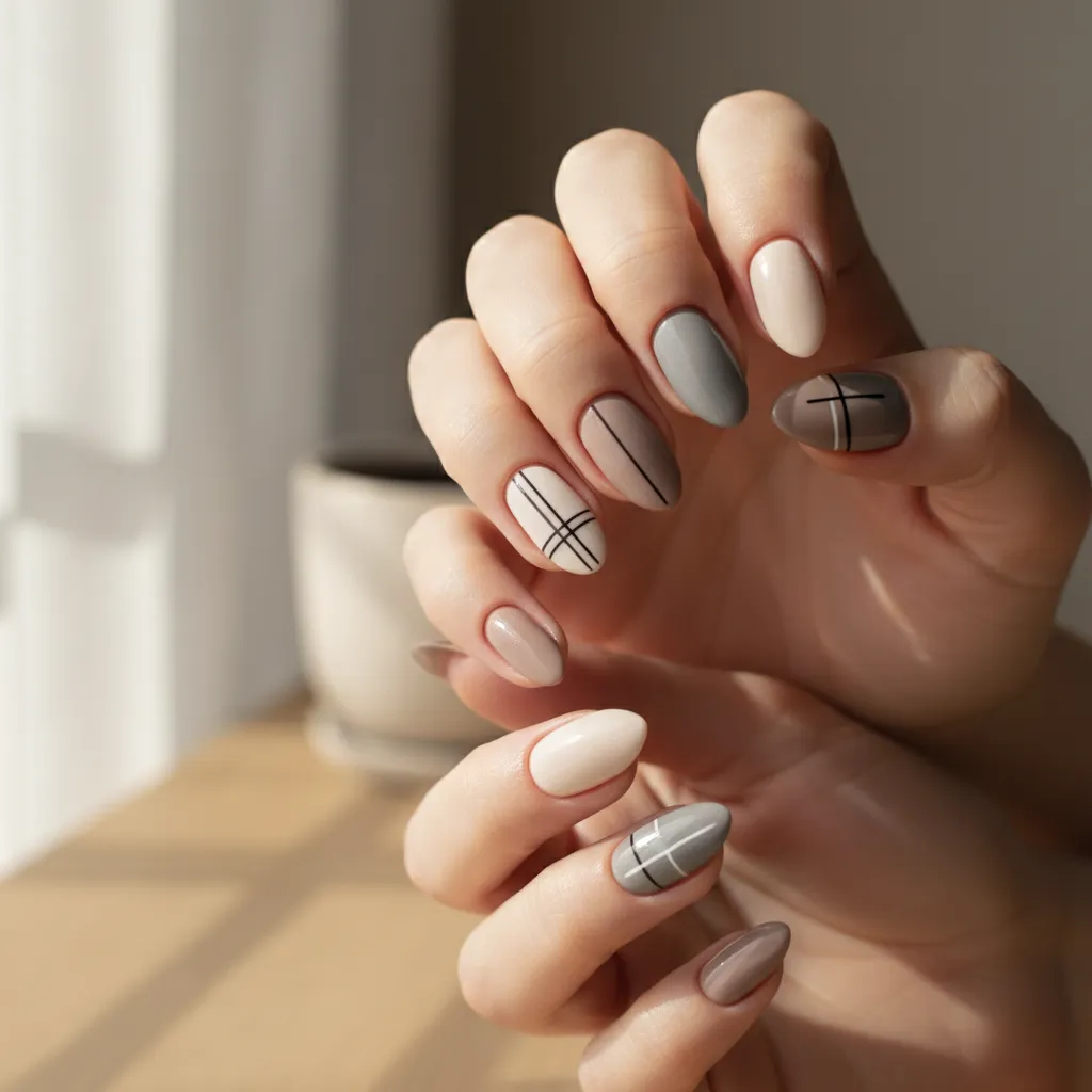 Diseños de uñas minimalistas con líneas finas y colores neutros