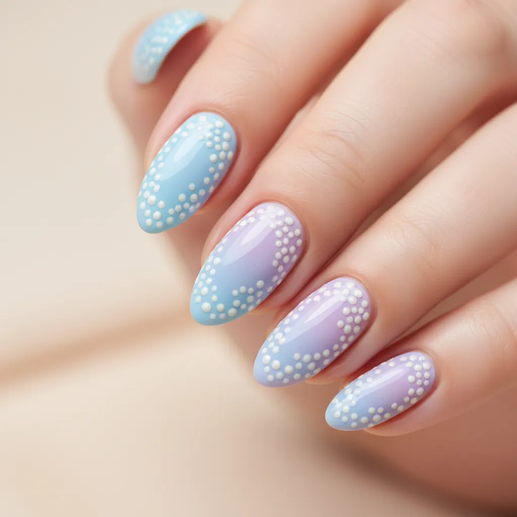 Diseño de uñas minimalista con pequeños puntos decorativos