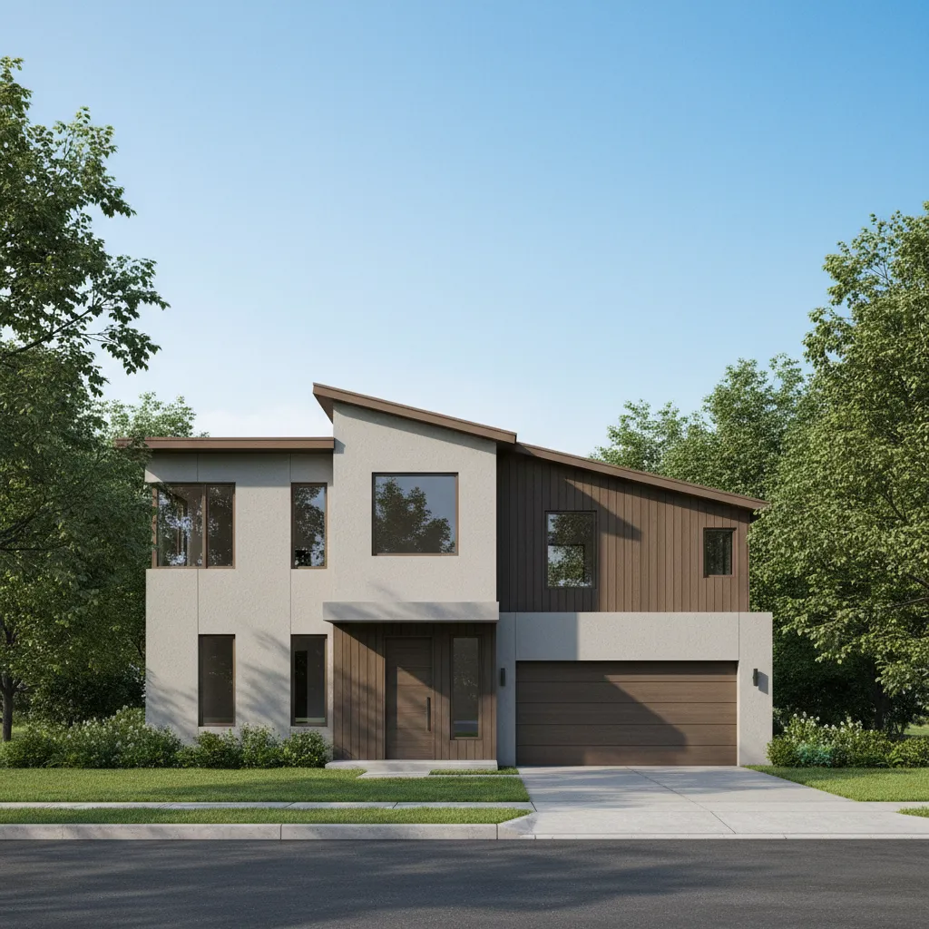 example of a house facade that looks visually unbalanced with uneven window placement