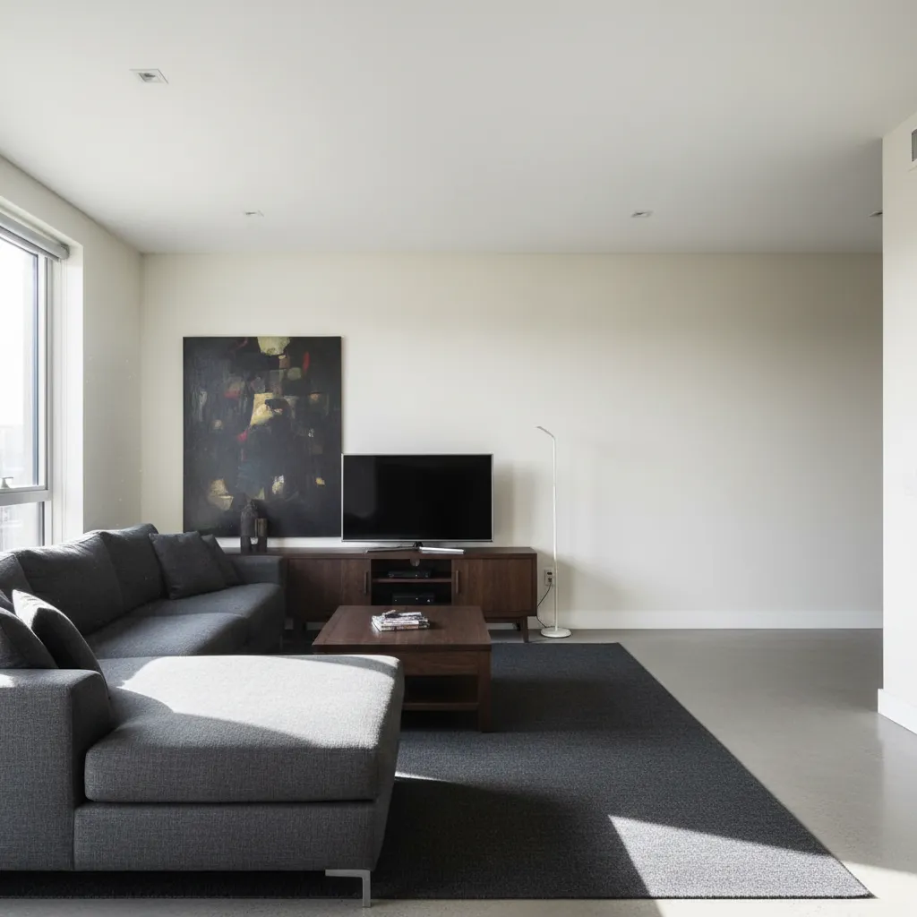 Sala desequilibrada con muebles pesados concentrados en un lado