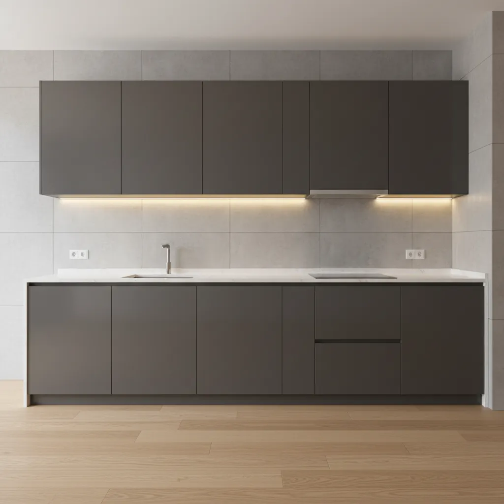 kitchen with under cabinet LED strip lighting illuminating countertop