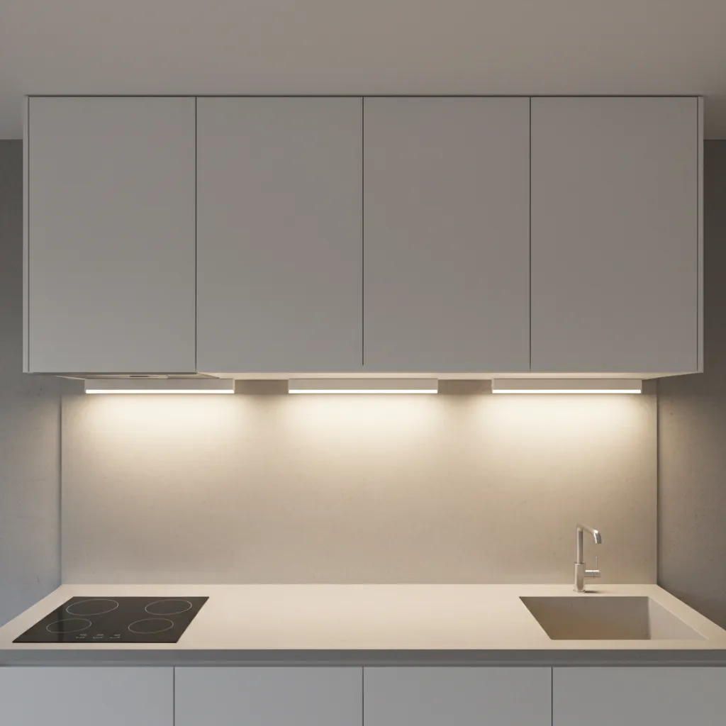 Example layout showing proper placement of under cabinet LED light bars