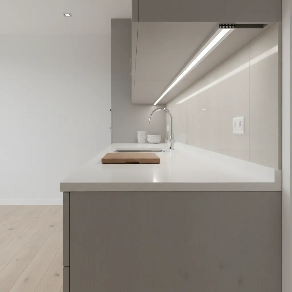 diagram style kitchen showing correct spacing for under cabinet lighting ventilation