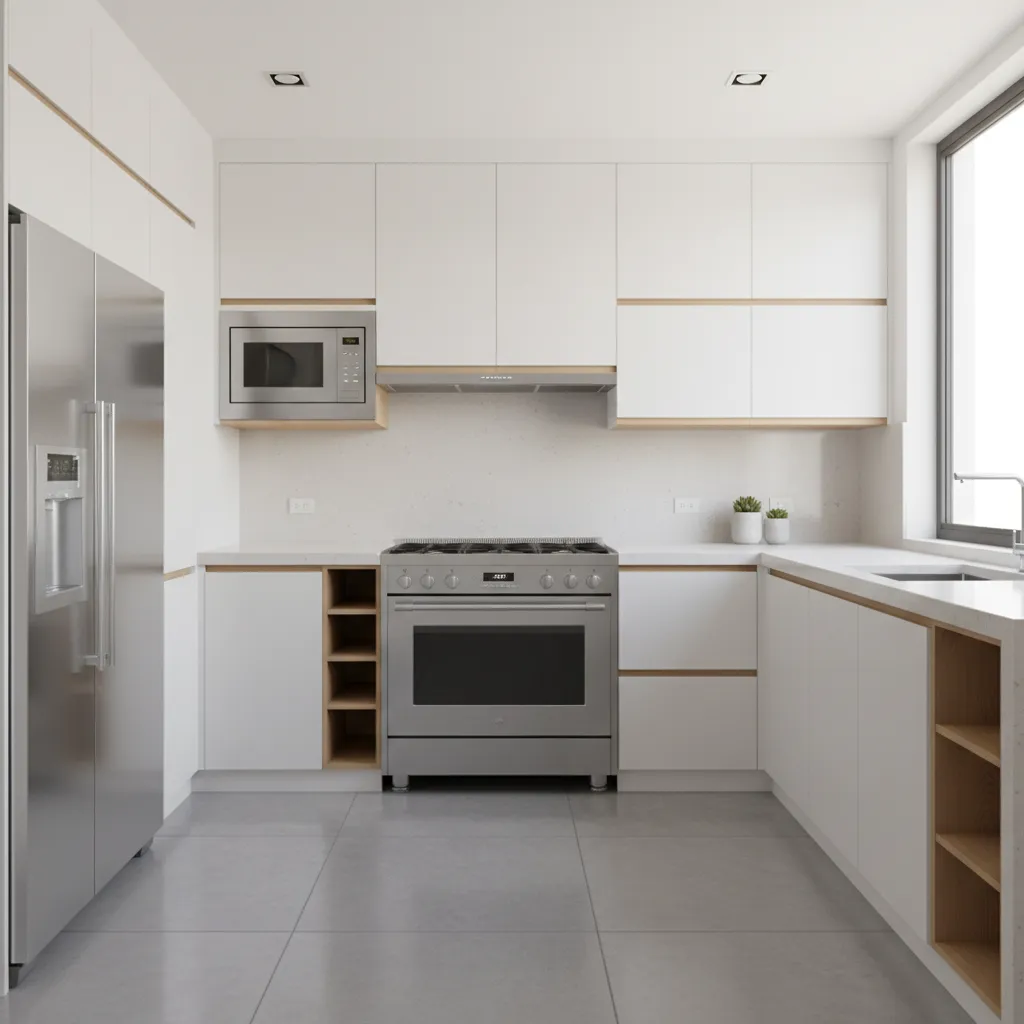 microwave mounted under kitchen cabinet saving counter space