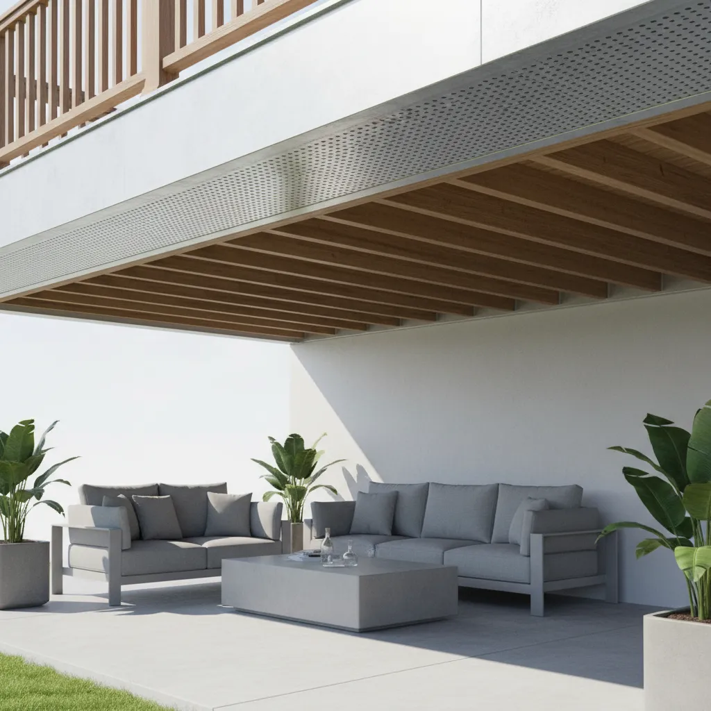 perforated soffit style vent panel installed in under deck ceiling for airflow
