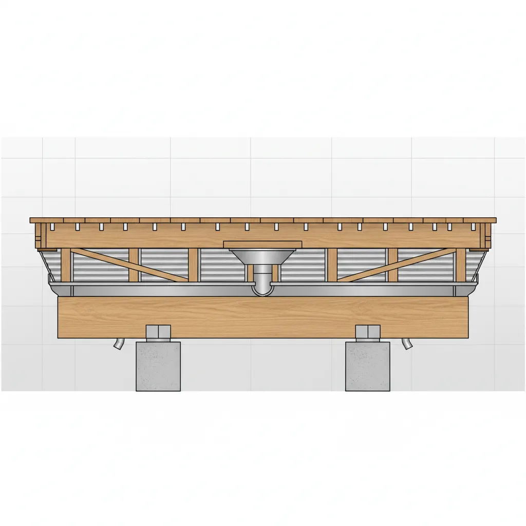 Diagram style visualization of airflow and drainage layout beneath a residential deck