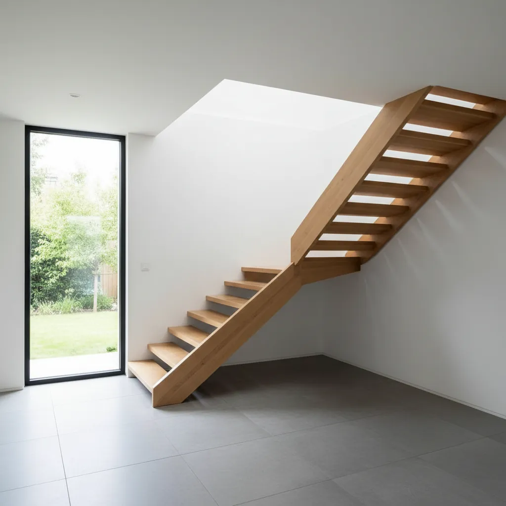 Empty staircase area showing usable space beneath stairs in a modern home