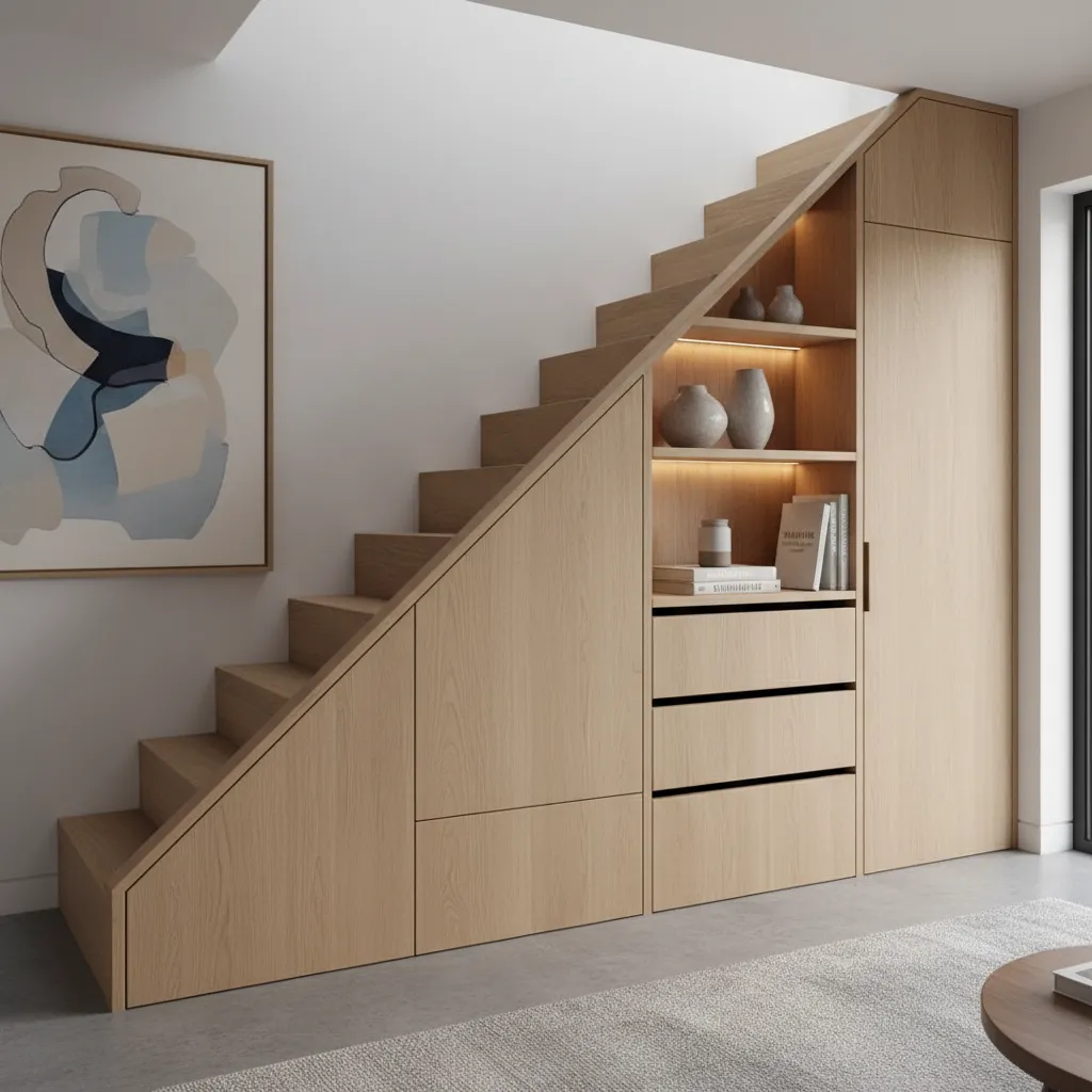 Aprovechamiento del espacio debajo de una escalera con almacenamiento