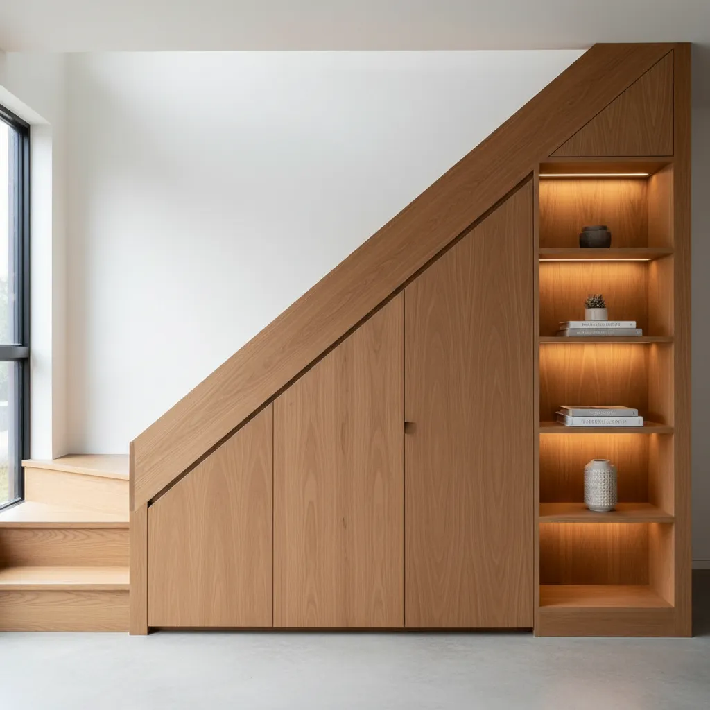 Aprovechamiento del espacio bajo la escalera con almacenamiento integrado