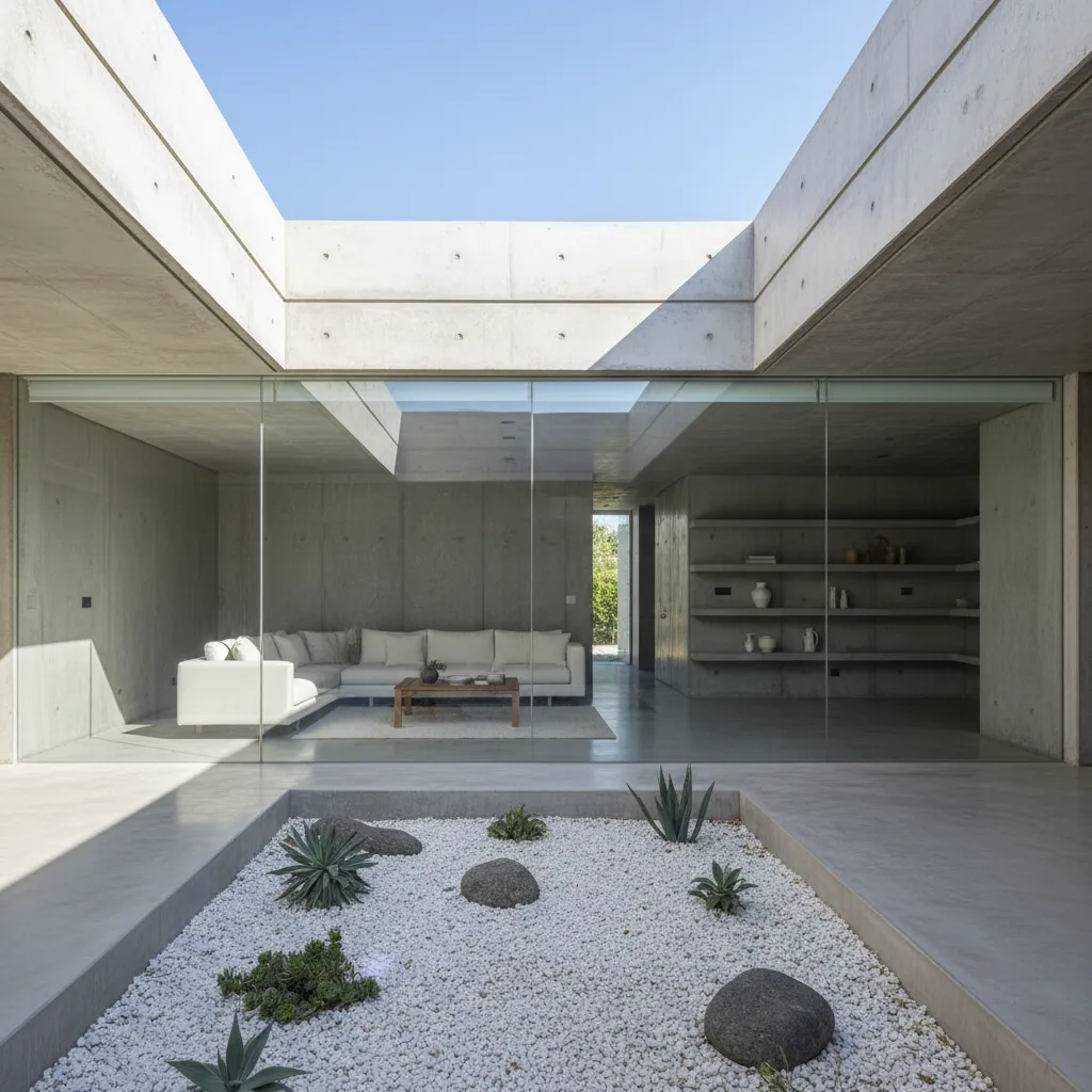 Patio hundido que ilumina el interior de una vivienda subterránea
