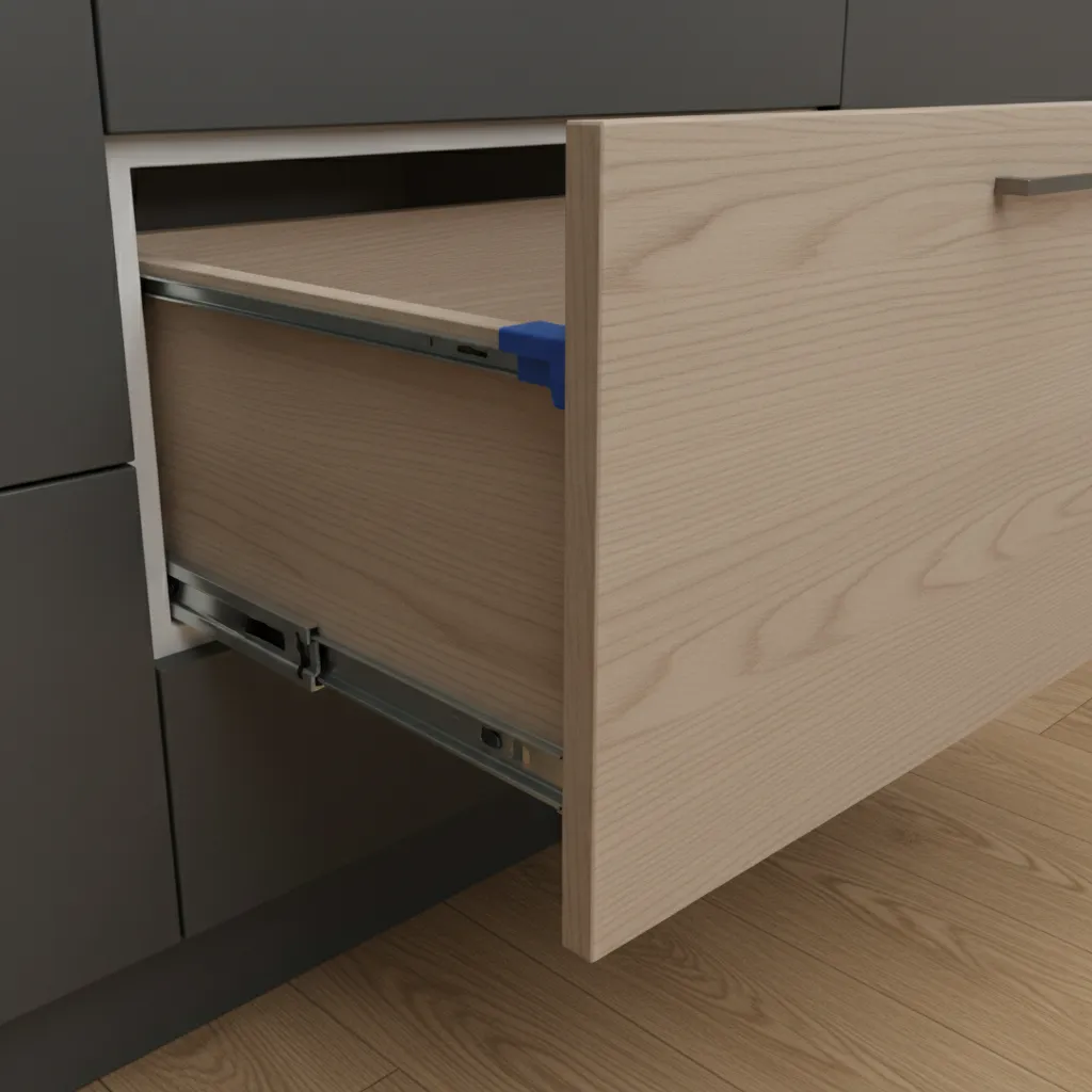 Undermount drawer clips under a kitchen drawer front
