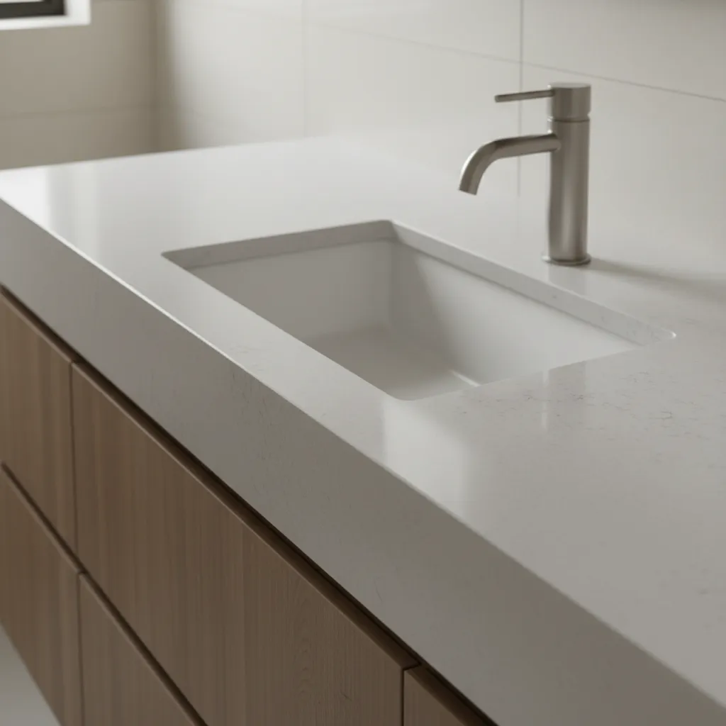 Close-up of seamless countertop edge with undermount sink