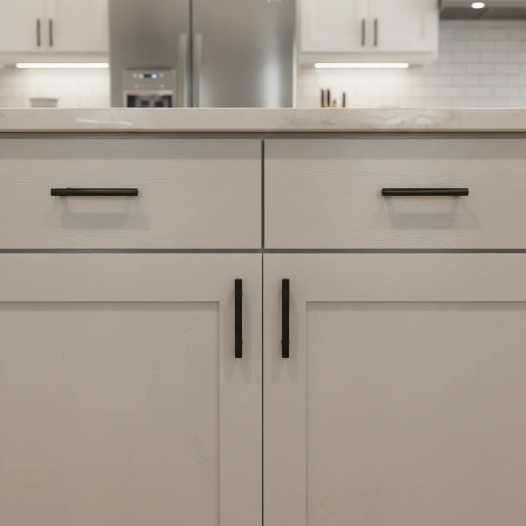 Cabinet doors with visible brush marks from poor refinishing technique