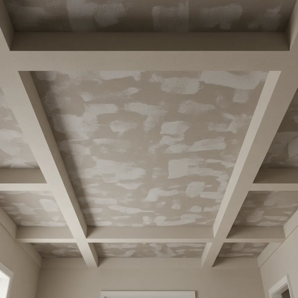Example of uneven paint coverage on recessed ceiling panel