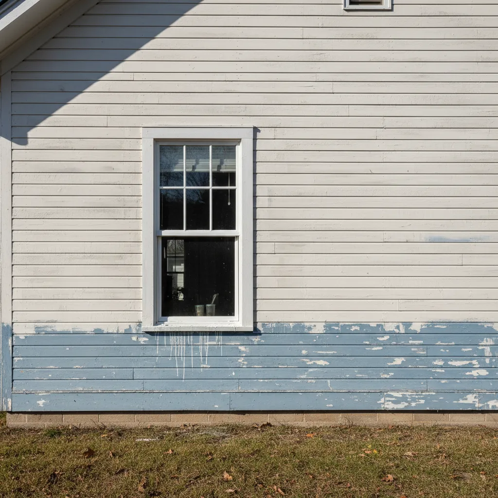Large exterior wall showing uneven paint coverage and roller marks