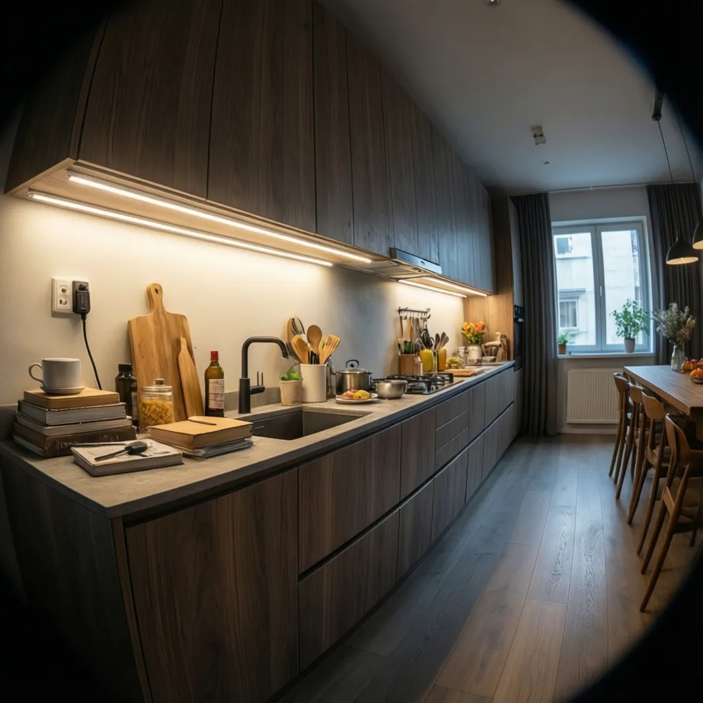 LED strip showing uneven brightness along kitchen cabinet run