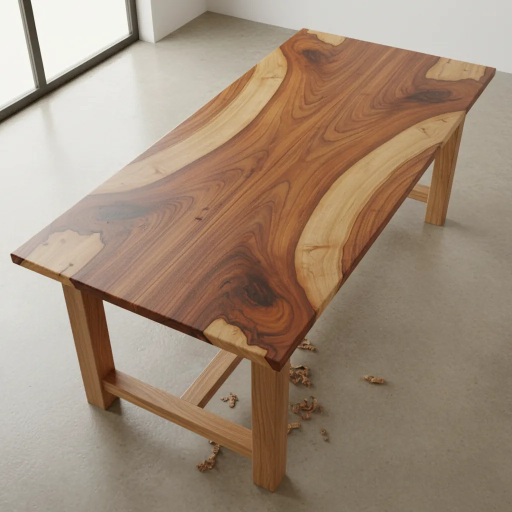 Example of uneven wood stain on a kitchen table surface