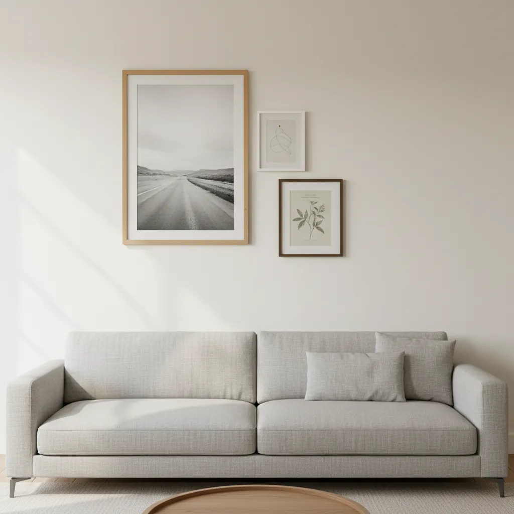 Example of uneven three frame wall layout with inconsistent spacing