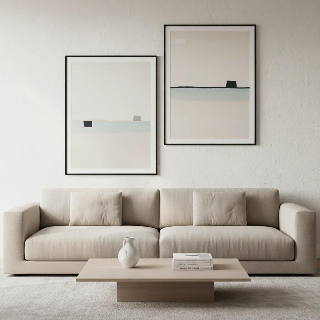 Two large wall frames hung with uneven spacing showing layout imbalance