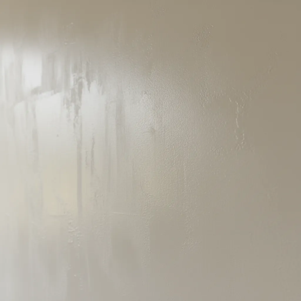 Close view of uneven wall paint texture and roller marks