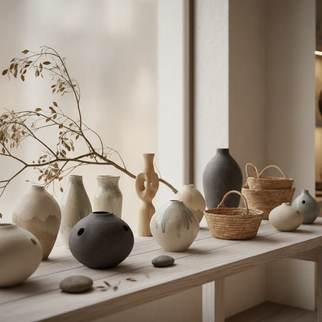 Display of unique handmade ceramics and decor items in boutique store