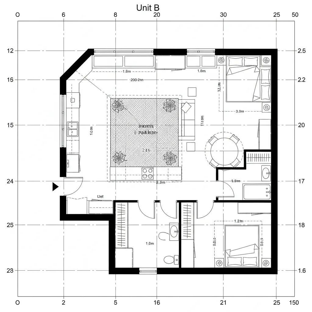 Unit B: Courtyard Pocket with Offset Rooms