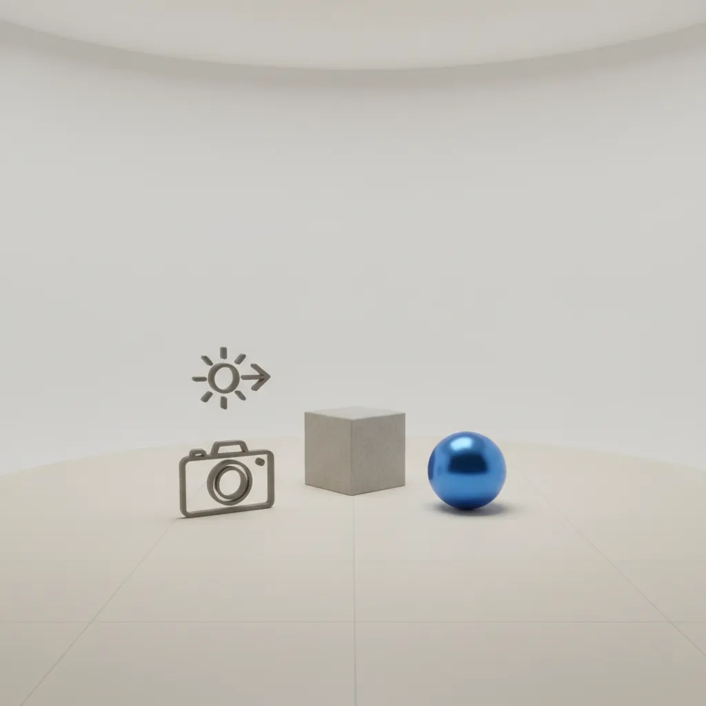 basic Unity 3D scene with camera light and simple objects rendered