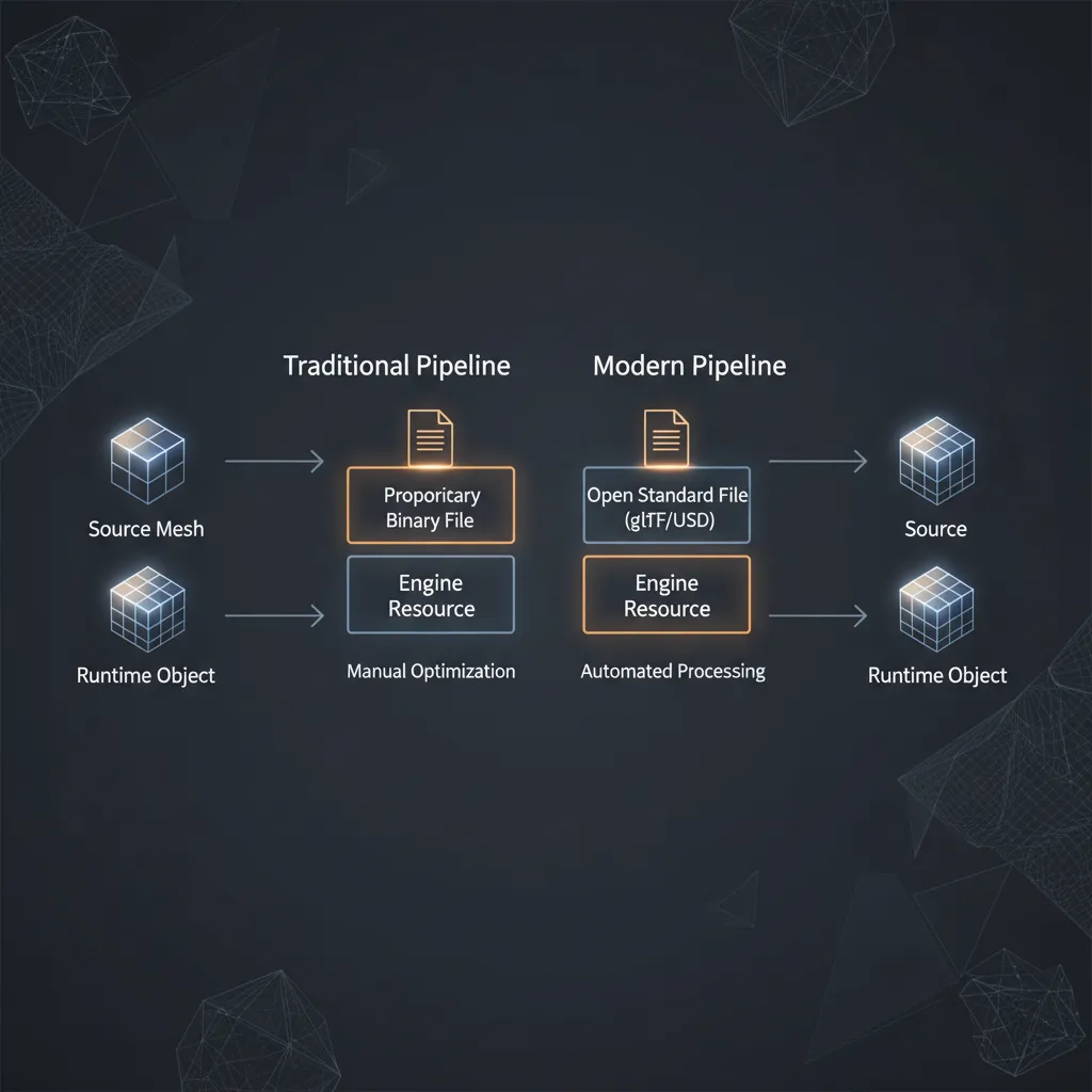 diagram of unity and unreal engine asset processing and serialization workflow