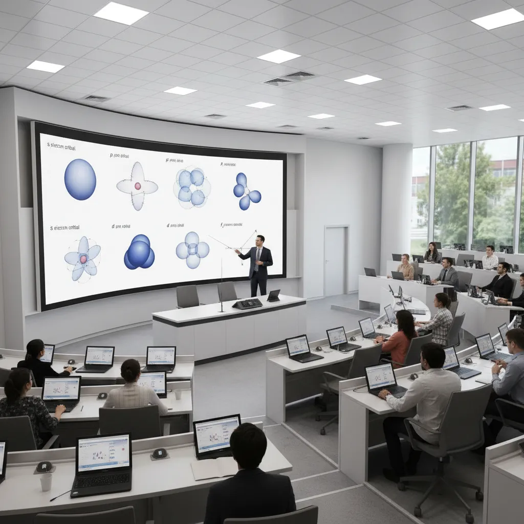 university chemistry lecture showing atomic orbital diagrams on digital screen