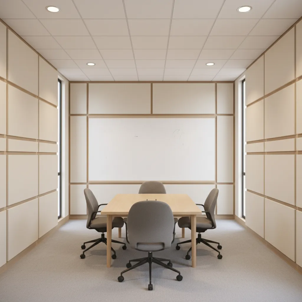 Quiet university library study room with table chairs and whiteboard
