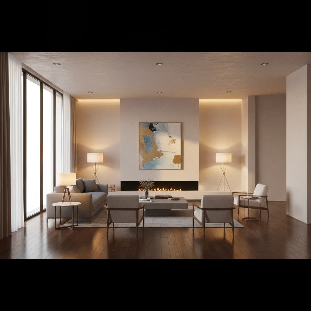 Realistic indoor lighting example in a 3D house scene similar to Unreal Engine rendering