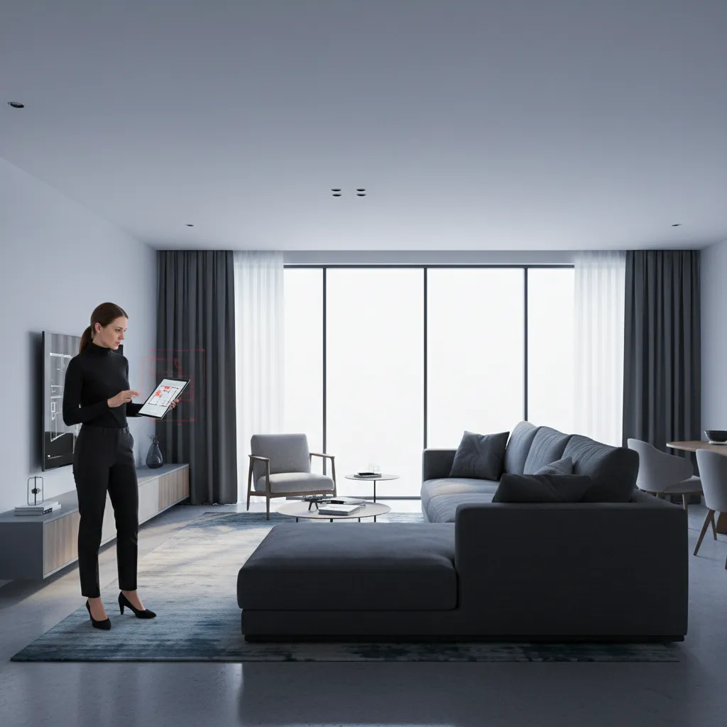 ejemplo de diseño interior generado por IA con errores de escala en muebles