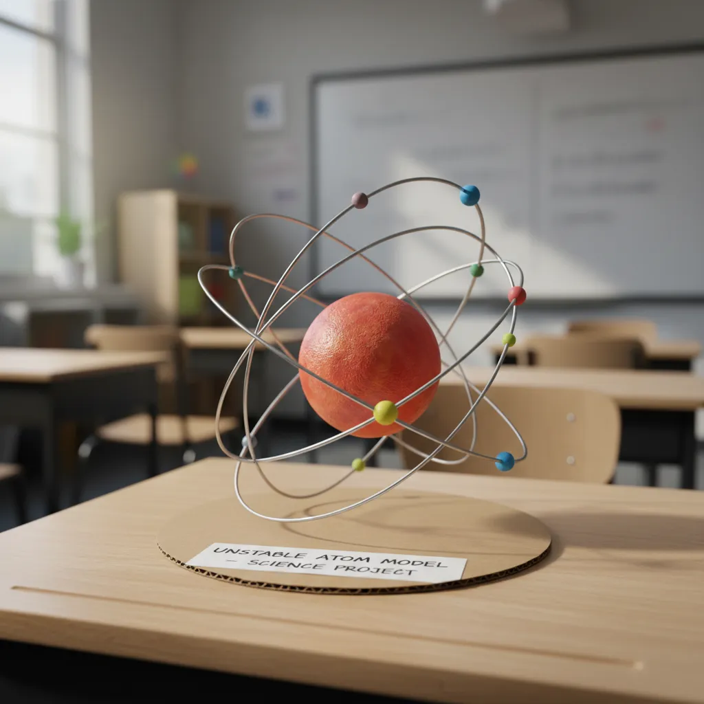 unstable 3D atom model with tilted orbit rings and weak base