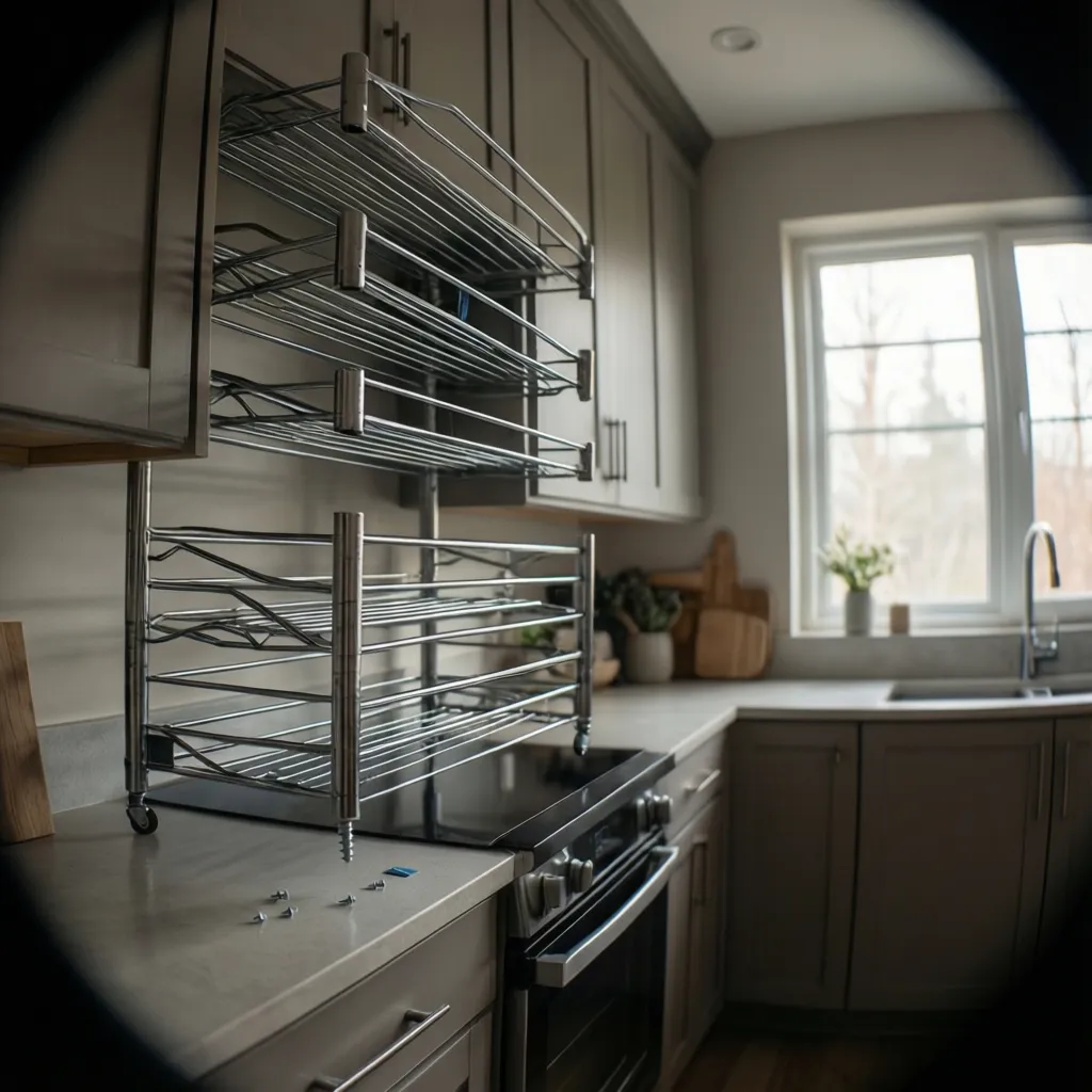 DIY kitchen rack mounted poorly and slightly unstable on cabinet wall