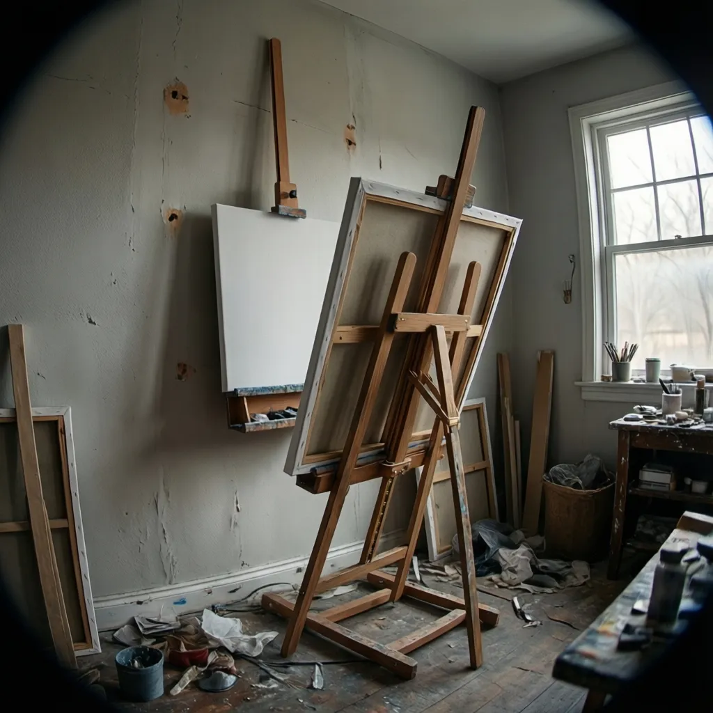 DIY wall easel mounted on drywall appearing slightly unstable