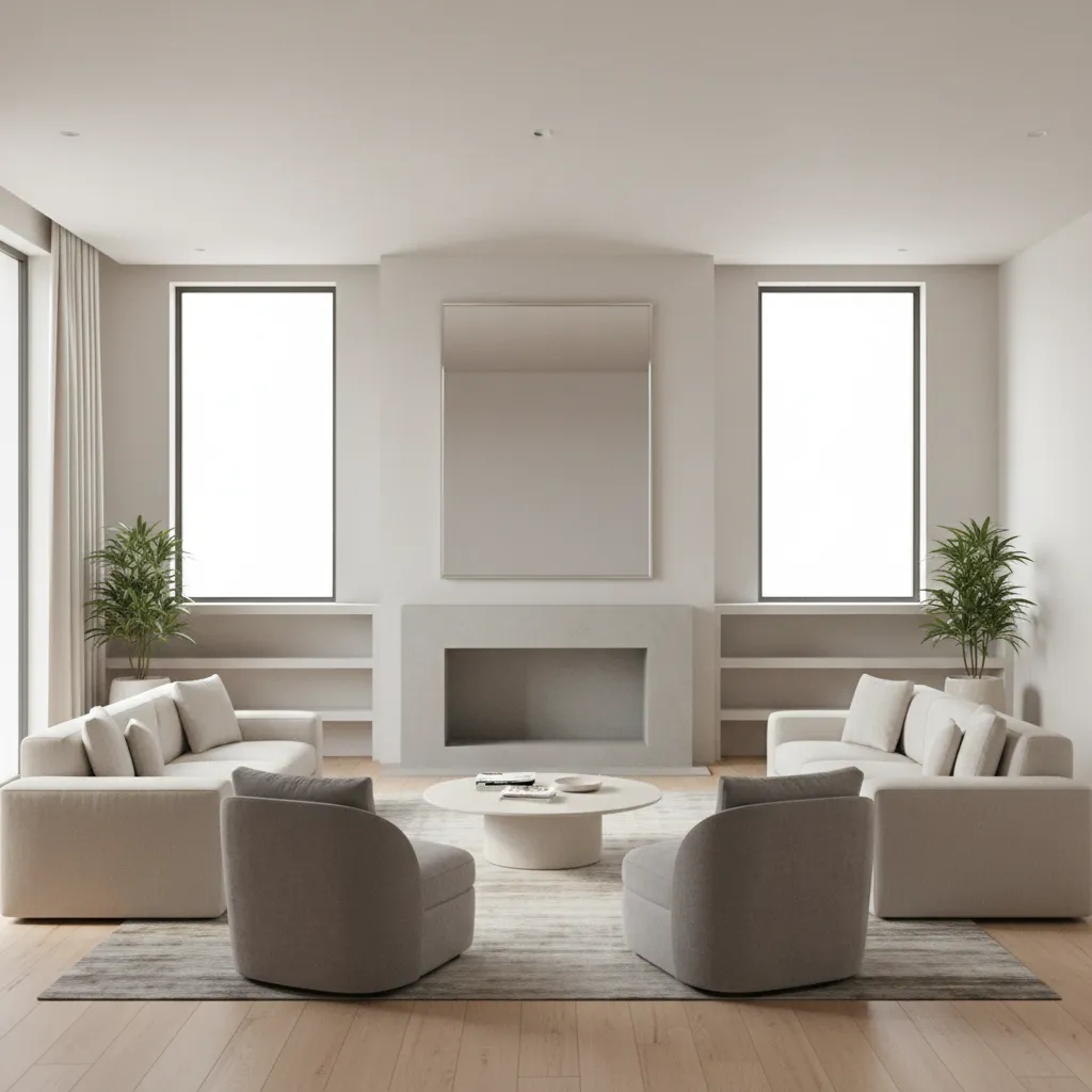 living room with unused fireplace prepared for decorative styling