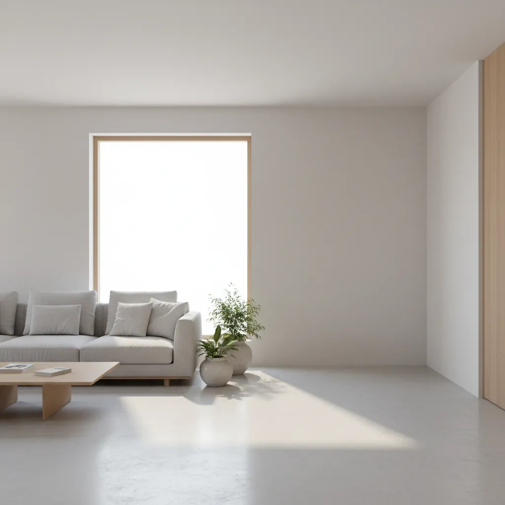 Empty awkward living room corner before adding seating