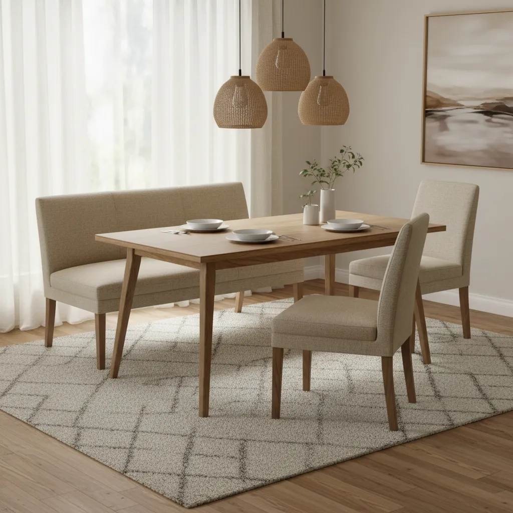 Upholstered dining bench with cushions for comfortable seating