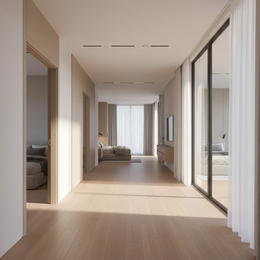 Distribución de dormitorios en la planta alta de una vivienda moderna
