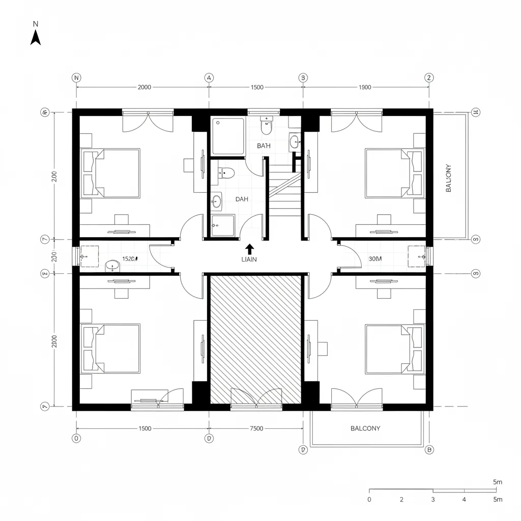 Upper Floor: Split-Zone Privacy with Bridge Gallery